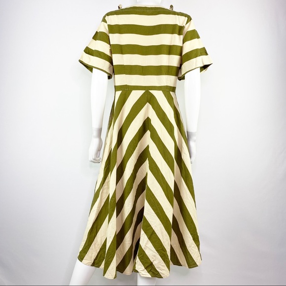 Toast Dresses Toast Size 2 Green Cream Wide Stripe Short Sleeve